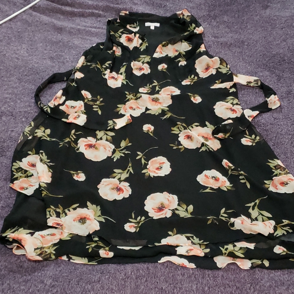 Marybelle Black Floral Ruffled Neck Dress 1X